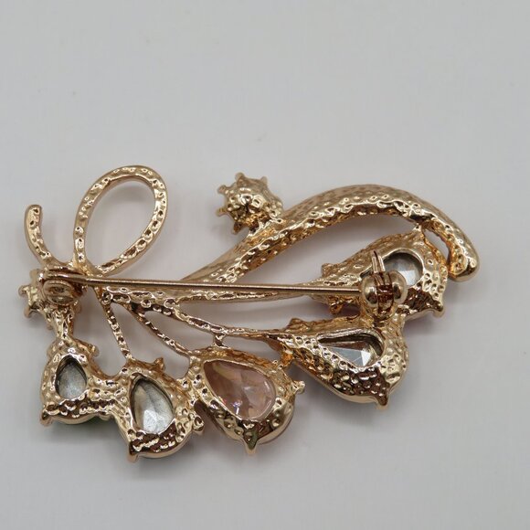 Multi Color Rhinestone Gold Tone Brooch - Picture 5 of 6